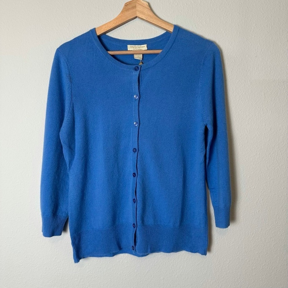 Simply Cashmere Blue 100% Cashmere Button Front Cardigan Sweater Women Large NWT